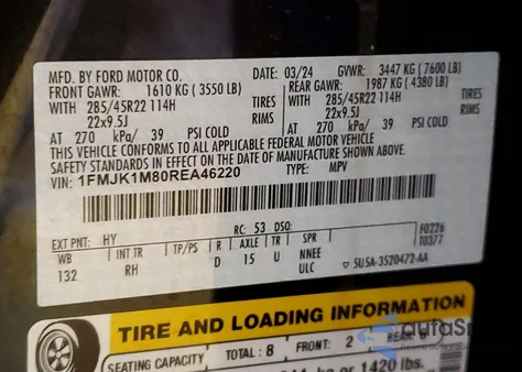 2024 Ford Expedition Max Platinum z USA, uszkodzony, nr VIN 1FMJK1M80REA46220